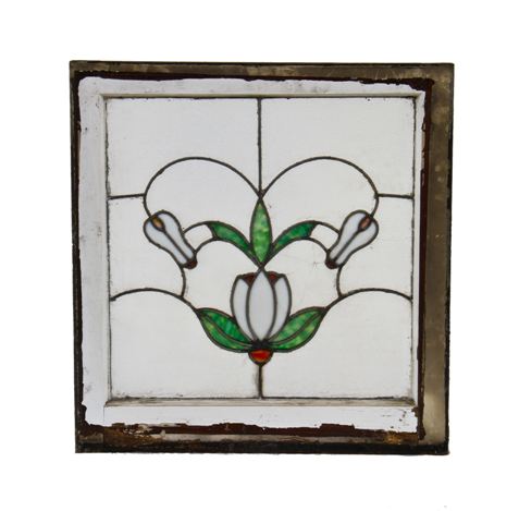 delightful c. 1915-20 antique american art nouveau style interior residential leaded art glass window featuring a unique abstract floral motif