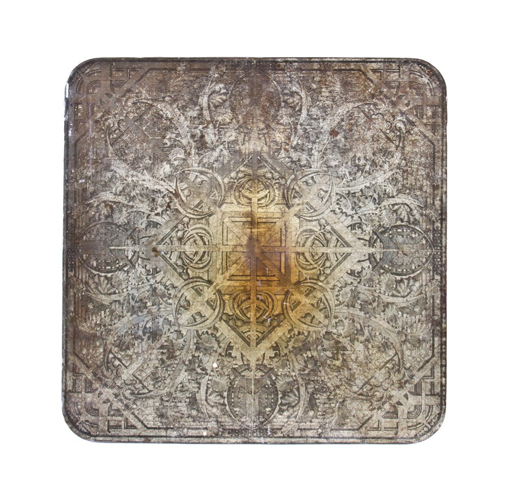 fantastically detailed original c. 1920's louis h. sullivan-designed american residential lithographed steel stoveboard or platform with a richly organic design