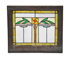 c. 1915-20 original and intact american interior residential chicago bungalow leaded art glass window featuring a centrally located abstract flower flanked by leafage