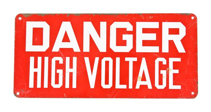 american industrial interior paint factory wall-mount "high voltage" baked enameled sheet steel danger or cautionary sign
