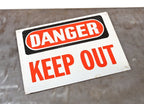 single-sided american vintage industrial baked enameled sheet steel "keep out" wall-mount factory danger or cautionary sign