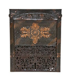 late 19th century american victorian era decorative cast iron and stamped tin residential fireplace gas insert with largely intact oxidized copper-plated finish