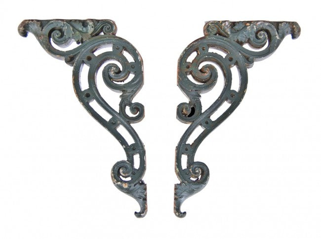 original historically important c. 1925 antique american exterior ornamental cast iron beaux-arts style green enameled downtown chicago union station brackets or corbels