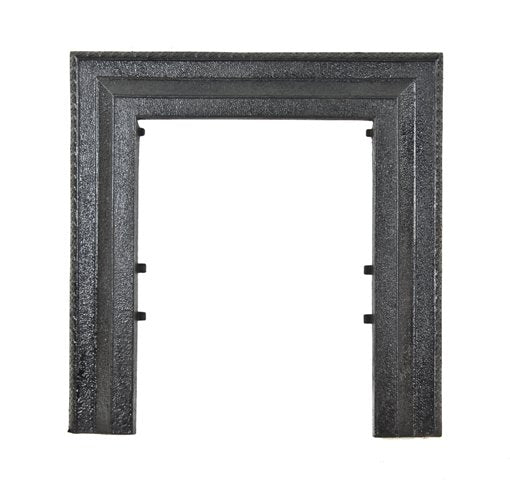early 20th century antique american black enameled ornamental cast iron interior residential fireplace surround with egg & dart border
