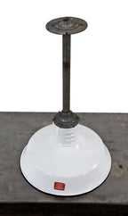 c. 1930's american vintage industrial white porcelain enameled cold-rolled steel "ivanhoe" interior chicago firehouse pendant light fixture