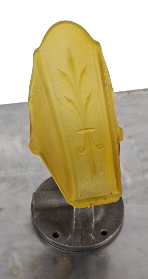 original and highly stylized c. 1930's american art deco style honey-colored interior residential ceiling fixture pressed ornamental glass replacement slip shade