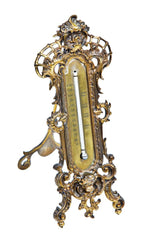 original and fully functional richly ornamented american rococo revival style victorian era ornamental cast bronze wall-mount or freestanding indoor room thermometer