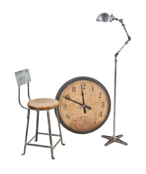 late 1940's vintage american industrial freestanding fully adjustable brushed steel articulating arm floor lamp with intact on/off toggle switch