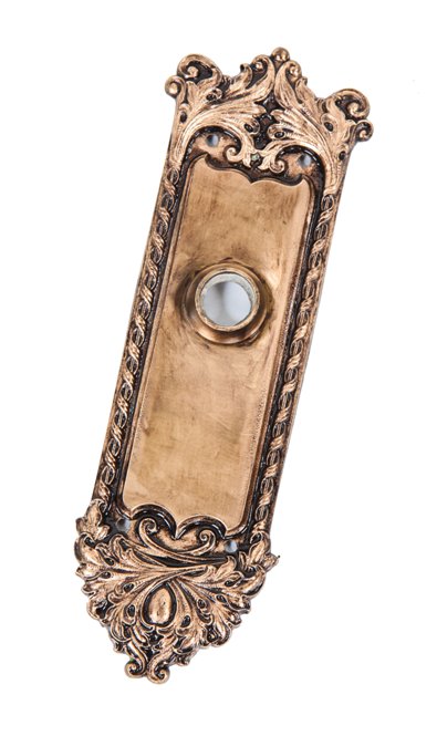 c. 1900-10 original american antique ornamental cast bronze interior residential passage door "chatham" pattern backplates with detailed leafage