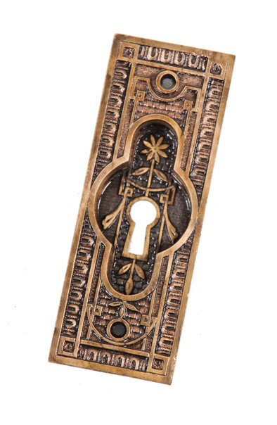 impressive 19th century highly ornamented ornamental cast bronze interior residential flush mount victorian era pocket door escutchoen