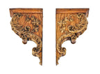two matching late 19th century american antique ornamental interior residential oak wood corbels with intricately designed composite appliqué