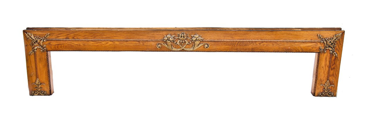 late 19th century oversized lightly varnished oak wood interior residential room divider colonnade header replete with double-sided gesso ornament