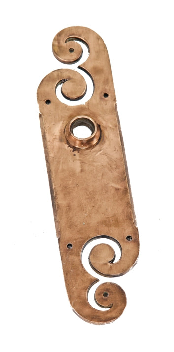 late 19th century american antique uniquely shaped "ramona" pattern interior residential ornamental cast bronze passage door backplate