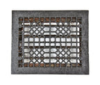 late 19th or early 20th century uniform black enameled ornamental cast iron "indian lattice" pattern louvered residential floor grate