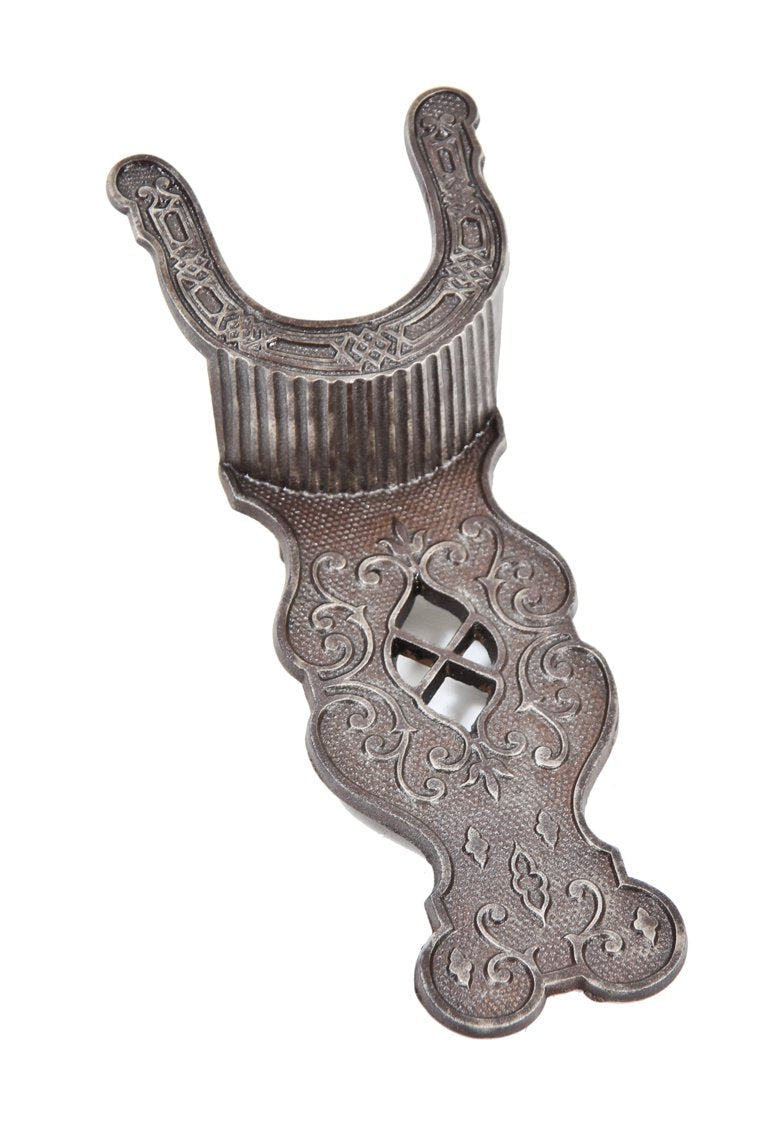 uniquely shaped 19th century american antique refinished ornamental cast iron victorian era portable boot jack or pull with fanciful foliated scrollwork