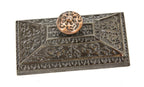 c. 1870's antique american ornamental cast iron pyramidal-shaped office desk paperweight with bronze knob or handle