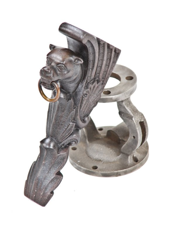 rare late 1880's antique american victorian era ornamental cast iron dawson brothers fireplace figural corbel or bracket with brass ring