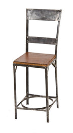 c. 1930's modified vintage american industrial brushed metal toledo riveted joint stool or chair with strong and sturdy backrest