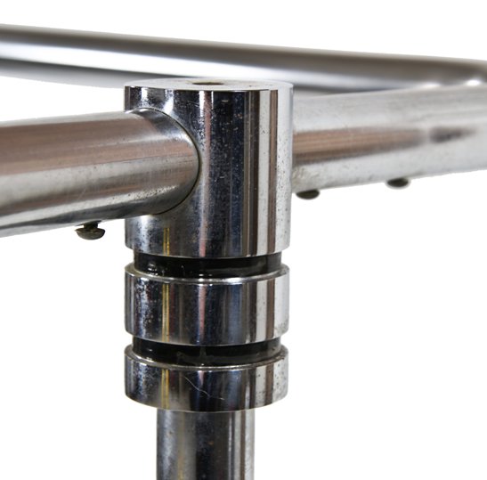 c. 1930's american art deco machine age mobile woolworths store chrome plated tubular steel oversized garment rack with baked black enameled accent
