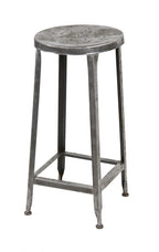 original early 1950's american made vintage industrial pressed and folded brushed steel factory stool with pierced metal seat