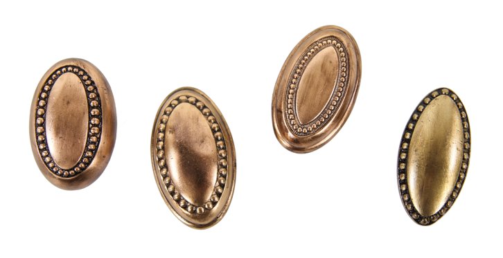 group of four early 20th century antique american oil-rubbed bronze enameled oval-shaped passage size doorknob with beaded borders