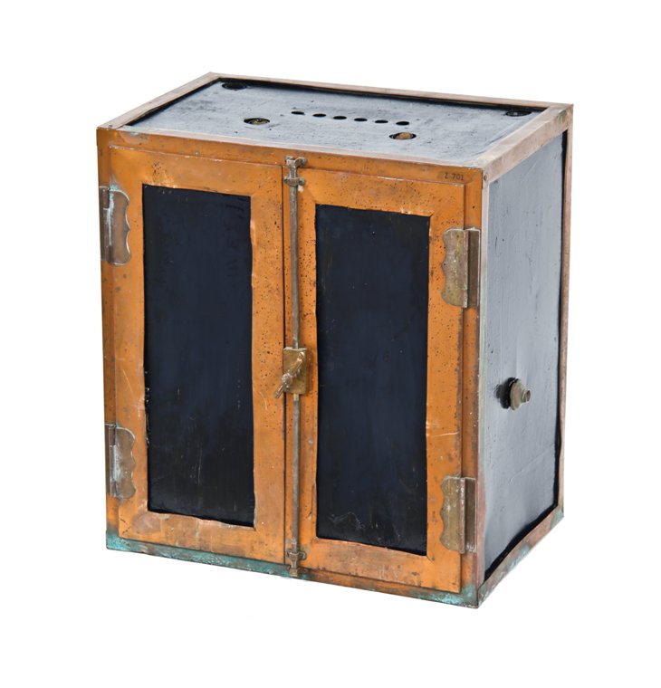 original c. 1920's american vintage medical oversized double hinged door steam heated surgical dressing and surgical instrument sterilizer or autoclave cabinet