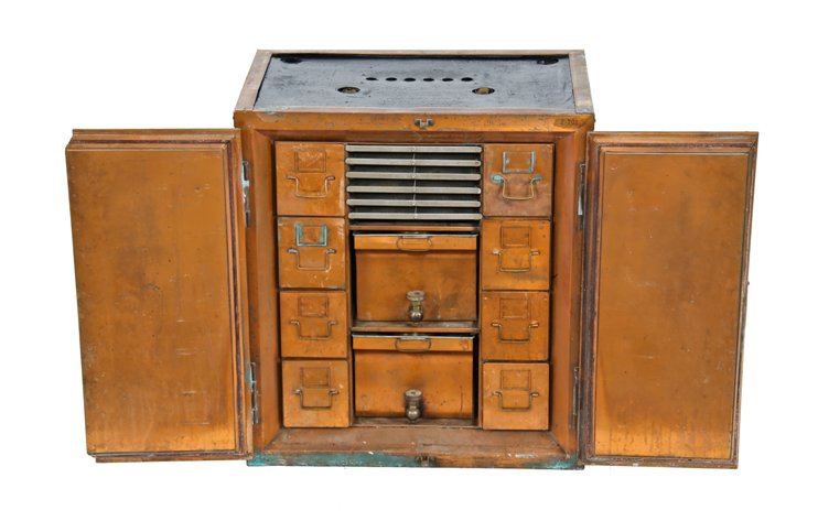 original c. 1920's american vintage medical oversized double hinged door steam heated surgical dressing and surgical instrument sterilizer or autoclave cabinet