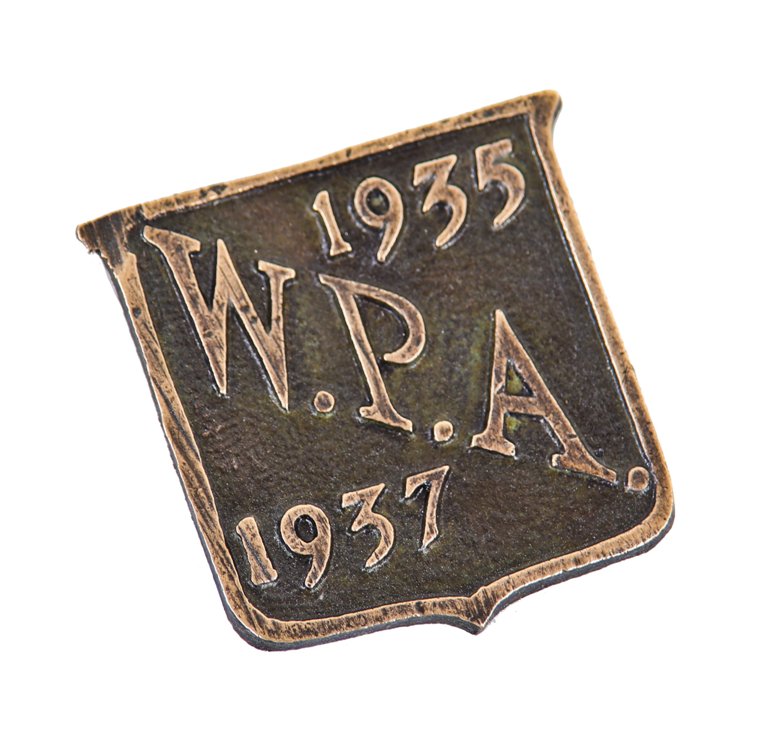 rare c. american depression era single-sided diminutive embossed cast bronze dated works progress administartion project plaque