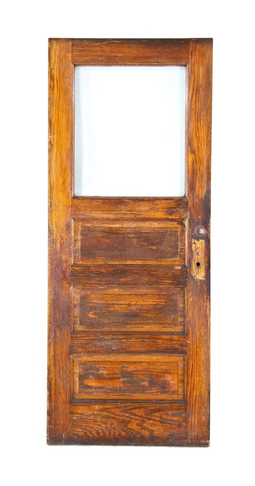 intact c. 1900-10 original varnished white oak wood raised panel chicago two-flat entrance door with single beveled edge plate glass pane