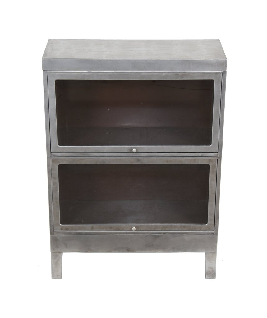 world war ii-era durable cold-rolled pressed and folded factory office stackable unit barrister bookcase with brushed metal finish