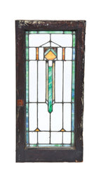 c. 1910-15 american prairie school interior residential art glass window featuring brightly colored slag glass geometric design motifs
