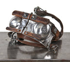 refinished vintage american industrial 1930's reinforced leather and steel patented bull halter and controller