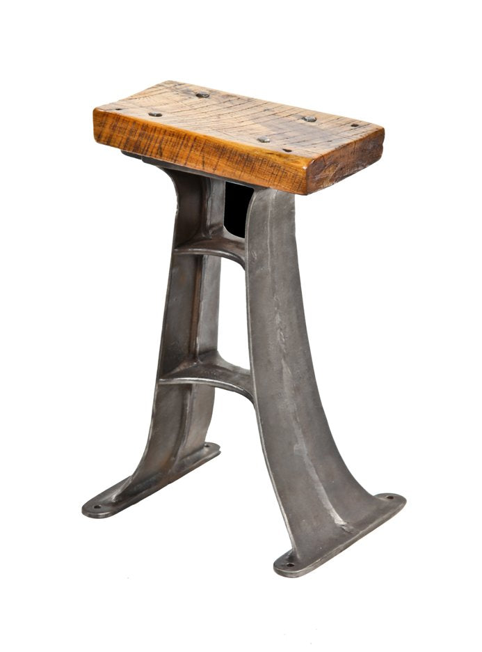 diminutive late 1920's american vintage industrial refinished cast iron machine base surmounted with a bolted old growth pine wood block