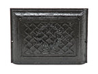 distinctive antique american black enameled interior residential ornamental cast iron baseboard register with centrally located laurel wreath