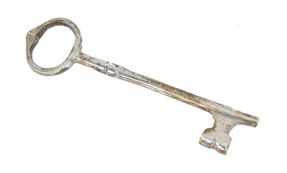 one-of-a-kind c. late 19th century vintage american industrial nickel-plated wrought bronze joliet prison jail cell door skeleton lever lock key