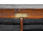 all original and intact c. 1907 american vintage industrial oversized wall-mount varnished oak wood factory worker time card "out" compartmentalized rack