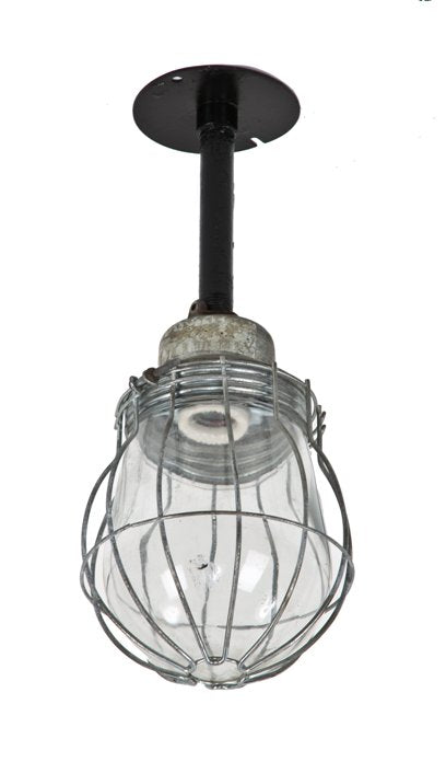 original ceiling mount american vintage industrial "explosion proof" paint factory pendant light with bulbous impact-resistant clear glass globe