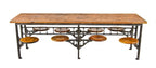 one of two matching early 20th century antique american industrial fully refinished brushed metal eight swing-out seat factory lunchroom "sani" cafeteria or lunchroom table