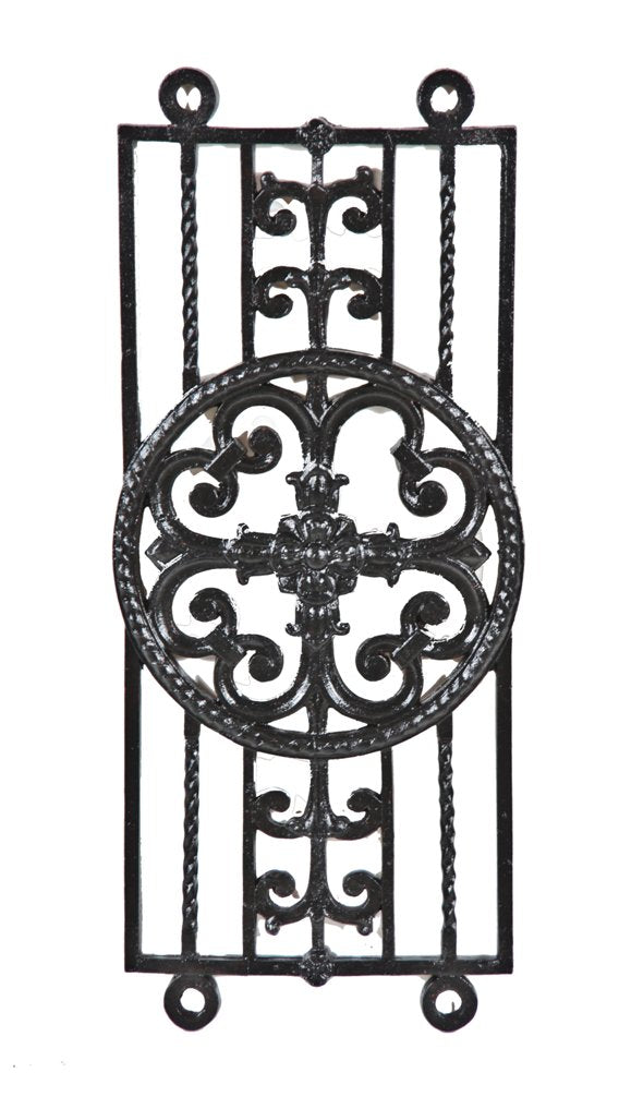 original and intact late 1920's american antique black enameled ornamental cast iron spanish revival style sheridan theater interior lobby staircase baluster panel