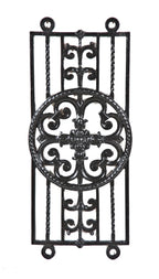original and intact late 1920's american antique black enameled ornamental cast iron spanish revival style sheridan theater interior lobby staircase baluster panel