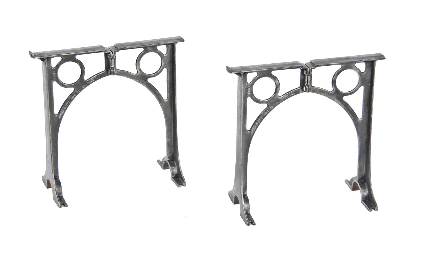 matching set of c. 1914 american vintage industrial interconnected cast iron water pump or engine bases with uniform brushed metal finish