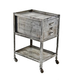 late 1940's american vintage industrial munitions plant mobile heavy gauge brushed steel two-drawer tool cart with fully functional swivel wheels