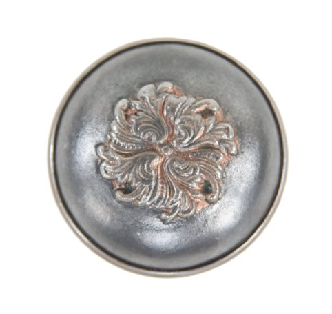 early 20th century antique american ornamental cast iron refinished banded rim doorknob with an elegantly designed embossed floral rosette
