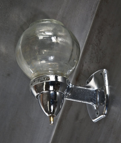 original and intact c. 1930's american art deco style faceted clear glass wall-mount lavatory room soap dispenser with functional plunger