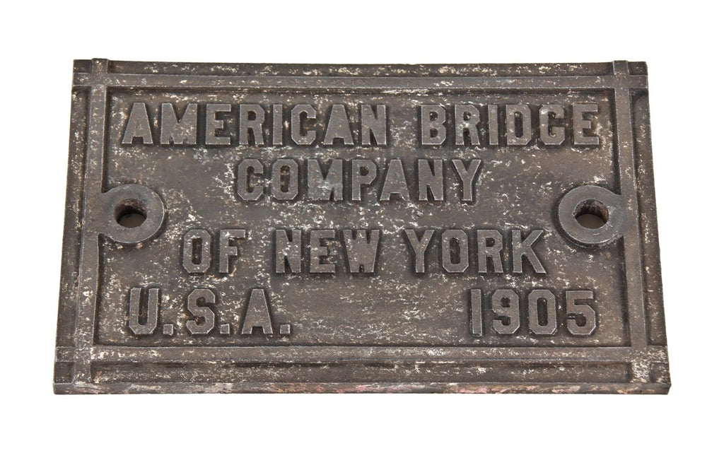 original early 20th century american vintage industrial flush mount chicago & northwestern railroad bridge plaque comprised of cast iron with brushed metal finish