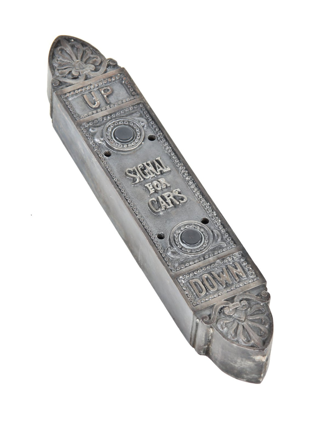 original early 20th century ornamental cast iron people's gas & light coke building interior elevator cab call box with buttons