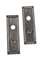 two matching original c. 1920's ornamental cast iron continental & commercial national bank building interior office door backplates or escutcheons
