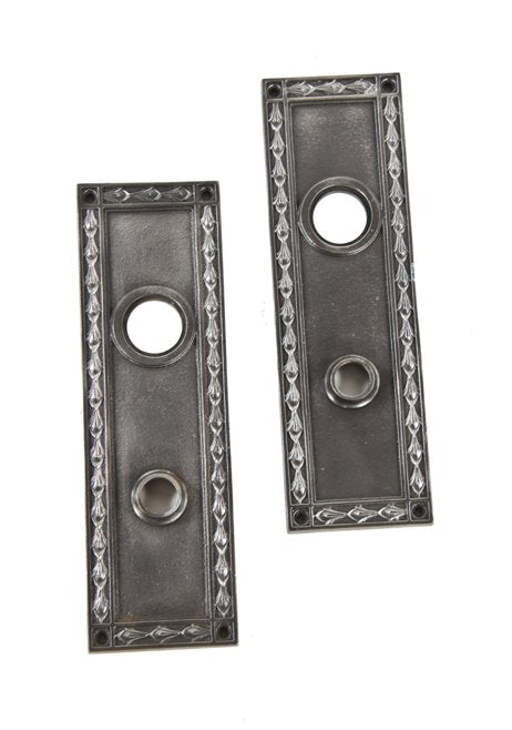 two matching original c. 1920's ornamental cast iron continental & commercial national bank building interior office door backplates or escutcheons