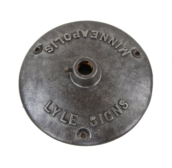 original c. 1930's american vintage industrial city street traffic lollipop sign weighted cast iron base refinished and sealed with a clear coat lacquer