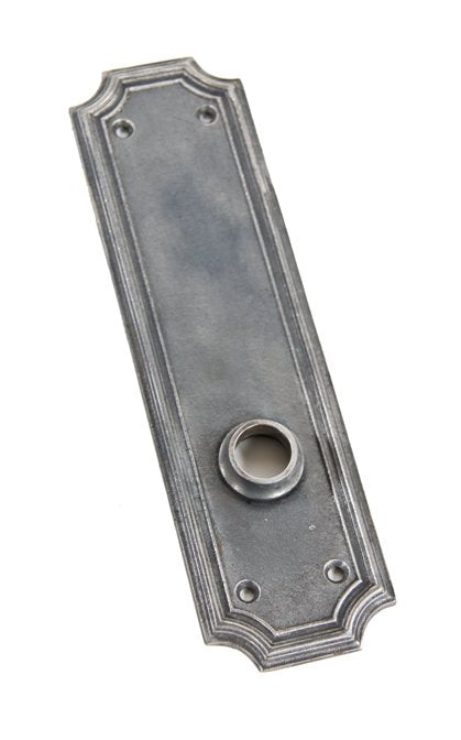 c. 1920's american interior mission style commercial office building cast iron office door backplate or escutcheon with protruding thimble